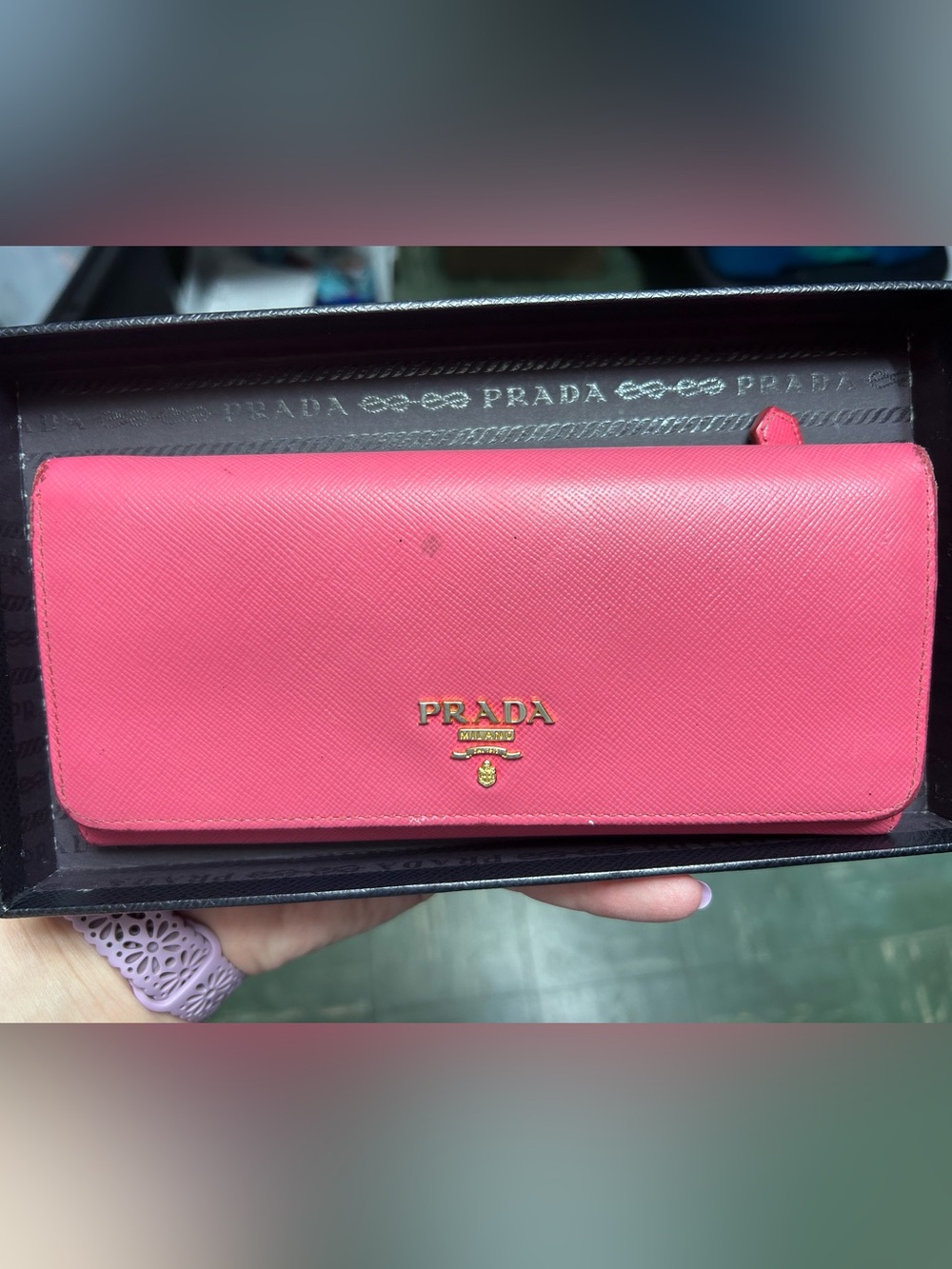 PRADA Large Saffiano Leather pink Wallet